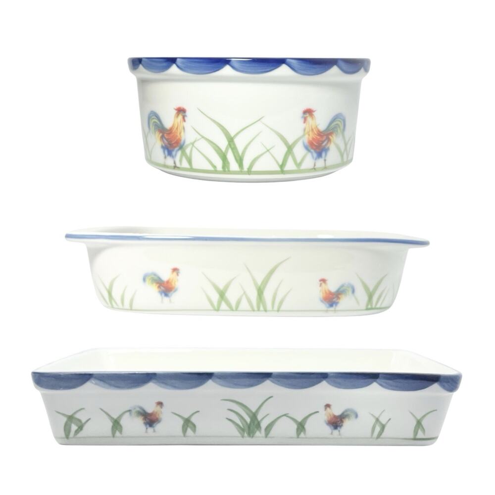 BIA Cordon Bleu, Blanc de Table “Rooster” 3-Piece Porcelain Baking Bakeware Set
